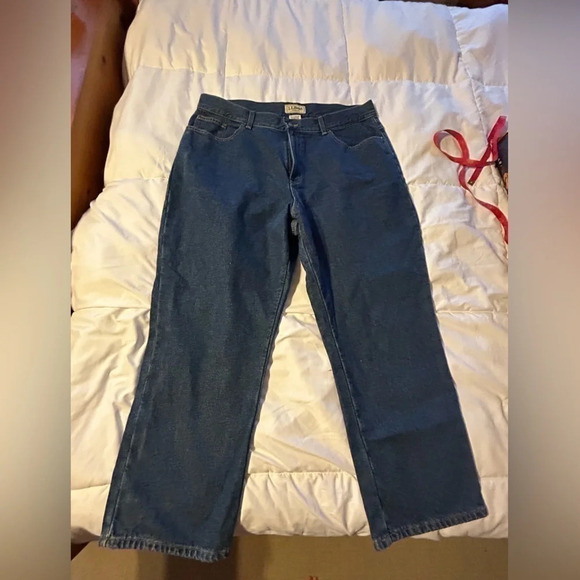 LL BEAN Original fit women’s high rise flannel lined mom jeans 20 Petite - Picture 1 of 8